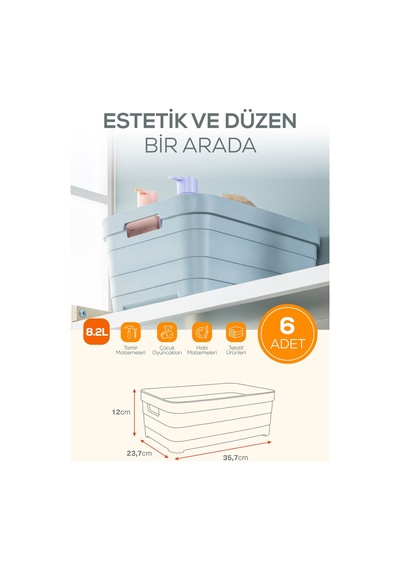 Vienev 6'lı 8,2 Litre Saklama Kutusu Beyaz Beyaz