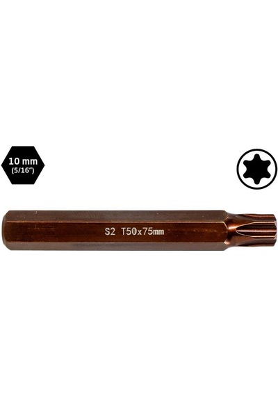 6569 Uzun Torx Bits Uç T50x75 Mm 10 Mm Saplı