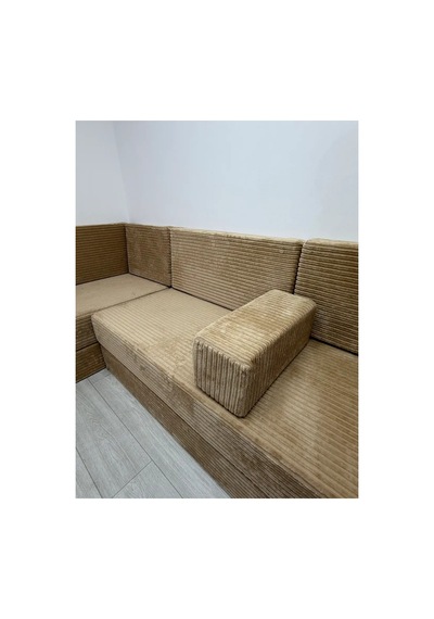 Premium Kadife Kumaş, Konforlu Yer Kanepesi ,modüler Şark Köşesi Takımı - Bej - 40 Cm - U Set