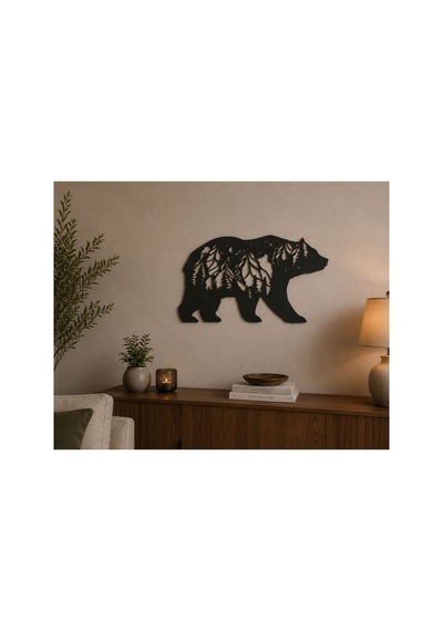 Arliadesign Ayı Ve Doğa Duvar Tablosu / 5 Mm Siyah Mdf 50 X 40 Cm