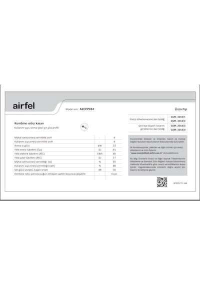 Airfel Maestro Comfort 24/24 Kw (20.000) Kcal Tam Yoğuşmalı Kombi