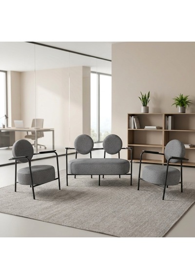 Venüs 2+1+1 Soft Kumaş Ofis & Büro İş Yeri Bekleme Koltuğu Takımı Siyah Metal İskelet - Açık Gri Venüs 2+1+1 Soft Kumaş Ofis & Büro İş Yeri Bekleme Koltuğu Takımı Siyah Metal İskelet - Açık Gri