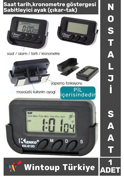 Nostalji Masa Araba Saati Öğrenci Ev Ofis Okul Minibüs Kronometreli Dijital Mini Saat