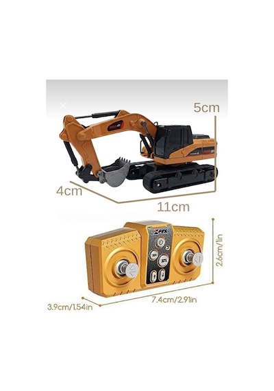 Şarjlı Mini Metal Kepçe 1:64 Ölçek Uzaktan Kumandalı Kepçe Metal 9 Kanallı Full Fonskiyonlu Sarı