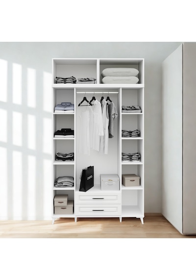 Handy 4 Kapaklı Yüklüklü Gardırop Mdf Gövde, Yavaş Kapanır Kapaklı, Modern Tasarım Beyaz