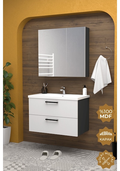 Teta Home Havana 80 Cm Mdf Gövde Membran Kapak Banyo Dolabı Seti Antrasit - Beyaz Teta Home Havana 80 Cm Mdf Gövde Membran Kapak Banyo Dolabı Seti Antrasit - Beyaz