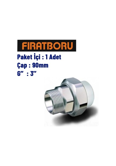 Fırat Dış Dişli Rakor Altı Köşe 90mm, 3'', 1 Adet, 7b63090762