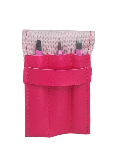 Twiezers Twzset3331 Deri Çantalı 3'lü Paslanmaz Çelik Cımbız Seti - Pembe/pembe