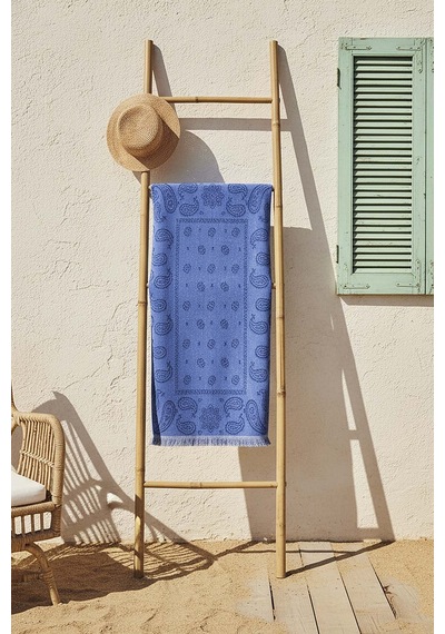 Mavi Retro %100 Pamuklu Plaj Havlusu 70x140 Cm