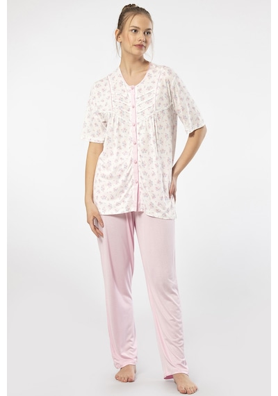Türen 3370 Kadın Büyük Beden Kısa Kollu Pijama Takım-pembe Pembe