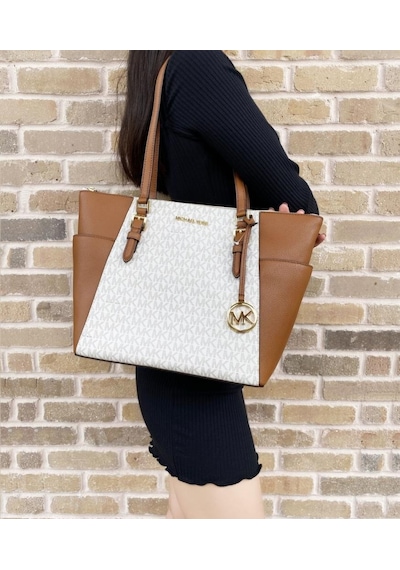 Michael Kors Charlotte Fermuarlı Tote Vanilla Mk İmzalı Omuz Kadın Çantası Çok Renkli