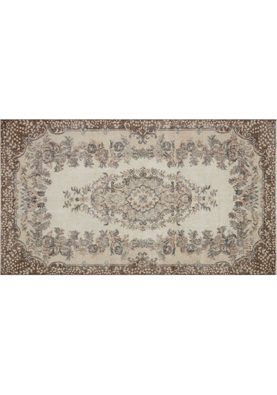 Kahve Rengili Krem Modern Vintage El Dokuma Halı 166x293
