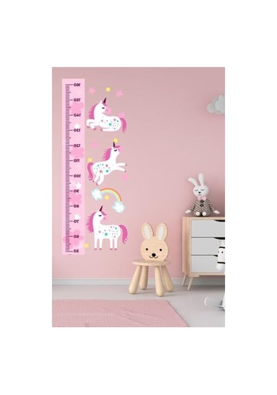 Pembe At Figürü İle Ölçüm Cetveli Duvar Dekoru Abanoz