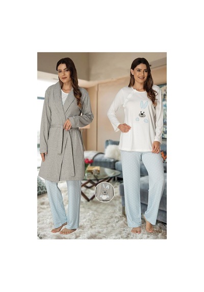 Effort Pijama Mayss Collections 3090 Mavi Renk Sabahlıklı Lohusa Pijama Takımı Mavi