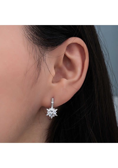 Gümüş Çiçek Desenli Kadın Küpe 14 MM-Gümüş