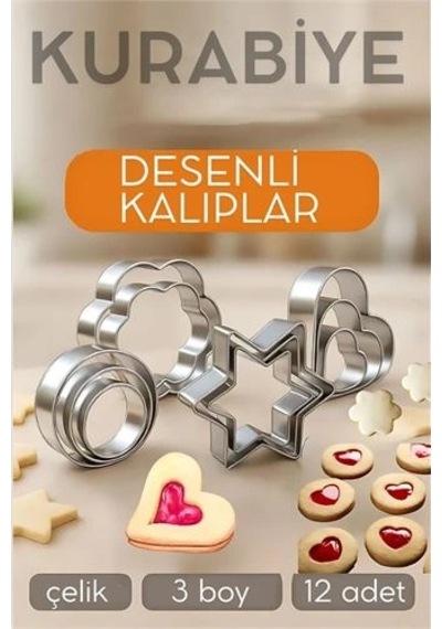 12'li Kurabiye Kalıbı Seti Profesyonel Şef Paslanmaz Çelik Mutfak Sanatınızın Vazgeçilmezi 722519 124-Pembe