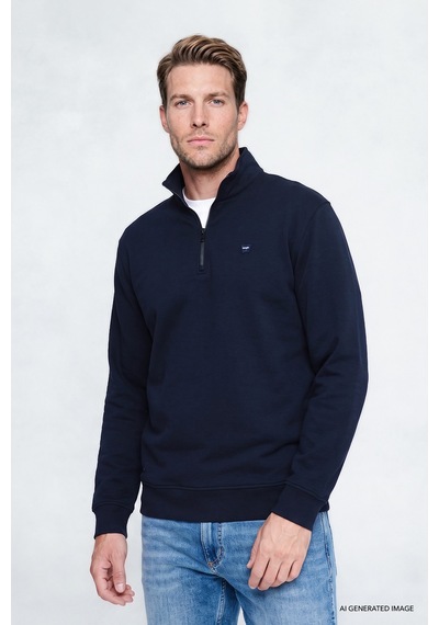 Wrangler Pamuklu Regular Fit Fermuarlı Erkek Sweatshirt W2620157410 Lacivert