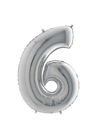 6 Rakam Gümüş Folyo Balon 34 İnç 76 Cm Gümüş Gümüş