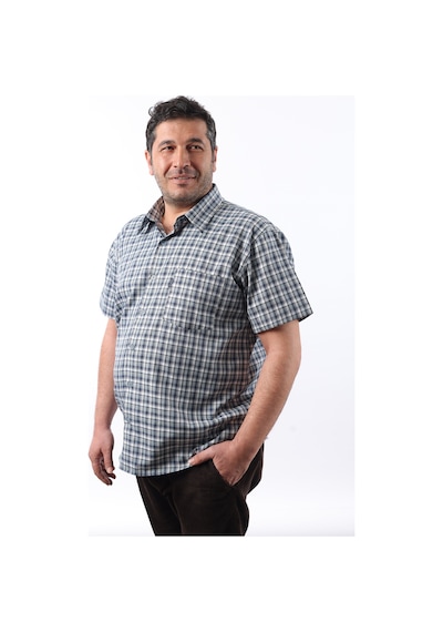 Tousus Kısa Kol Ekose Pamuklu Erkek Gömlek Kk-8071-tss Lacivert