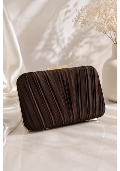 Famels Kadın Özel Model Pilse Desenli Abiye Çanta , Clutch Portföy El Gece Düğün Nişan Abiye Çantası Kahverengi