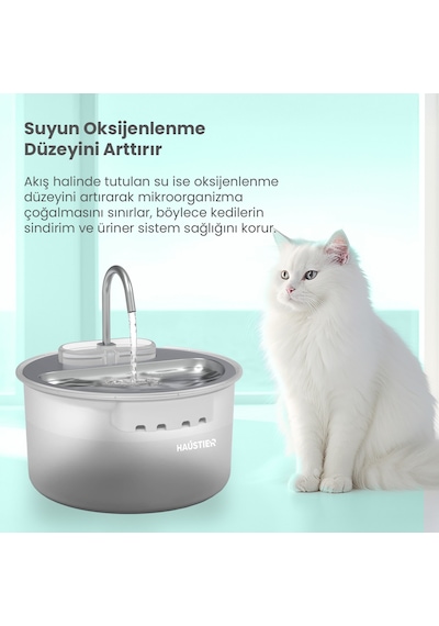 Haustier Wf009ls Beyaz , Çelik Üst Tabla , 3.5lt Geniş Bpa İçermez Hazne, Otomatik Kedi Su Sebili,kedi Su Çeşmesi, Su Pınarı