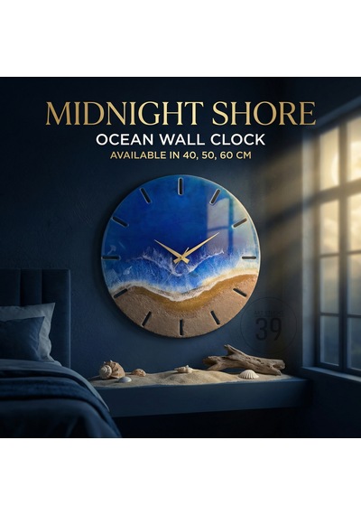Mekanizma Midnight Shore Okyanus Duvar Saati 60 Cm Lacivert & Altın Kum Efektli Epoksi Saat, Altın Roma Rakamlı, Sessiz Lüks Tasarım Okyanus Mekanizma Midnight Shore Okyanus Duvar Saati 60 Cm Lacivert & Altın Kum Efektli Epoksi Saat, Altın Roma Rakamlı, Sessiz Lüks Tasarım Okyanus