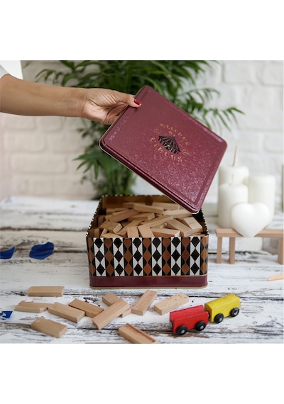 Circus Desenli Kare Metal Saklama Kabı 23.5 x 23.5 x 11 CM 5.8 L