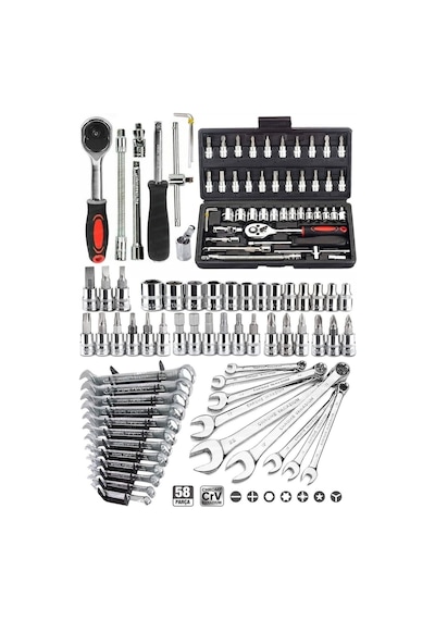 58 Parça 46mini Lokma Takımı Otomatik Cırcırlı 1/4" 12 Parça Kombine Açık Ağız-yıldız Anahtar Takım