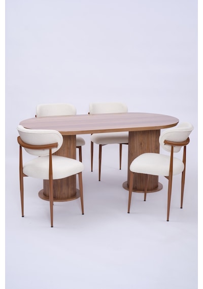 Bohem Polo Lak Panel Yemek Masa Sandalye Takımı 90x170 Ceviz