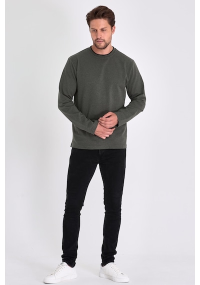 Comeor Erkek Haki Çift Bisiklet Yaka Standart Rahat Kesim Sweatshirt Cmrb68-haki