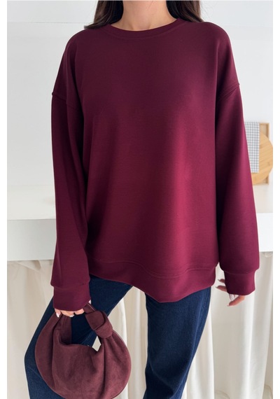 Femelle Bordo Modal Kumaş Basic Sweatshirt
