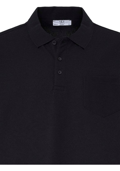 Süvari Siyah Regular Düz Baskısız Waffle Düğmeli Polo Yaka Tişört Sts1014000004-s09