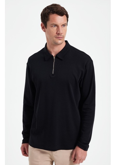 Tudors Erkek Relax Fit Rahat Kesim %100 Pamuk Yarım Fermuarlı Polo Yaka İnterlok Siyah Sweatshirt-42170 Siyah Tudors Erkek Relax Fit Rahat Kesim %100 Pamuk Yarım Fermuarlı Polo Yaka İnterlok Siyah Sweatshirt-42170 Siyah