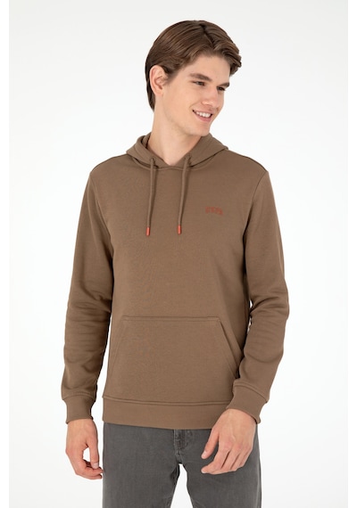 U.S. Polo Assn. Erkek Kapüşonlu Haki Basic Şardonlu Sweatshirt 50295176-VR027