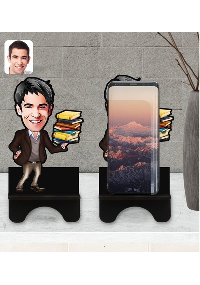 Kişiye Özel Erkek Öğretmen Karikatürlü Ahşap Biblo Telefon Standı (533056805)