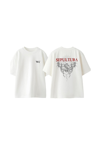 Thewert Sepultura Şeytan Tasarım Sırt Baskılı Pamuk Beyaz Oversize T-shirt