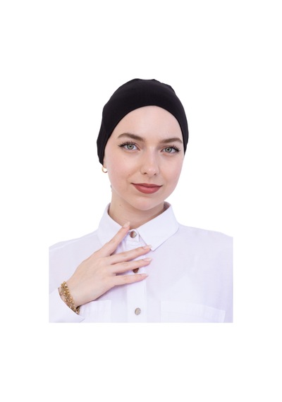 Modish Group Pratik Bone Pamuklu Tesettür İç Bone, Başörtüsü İçin Hazır Viskon Şapka, Namaz Günlük Kullanım İçin Siyah