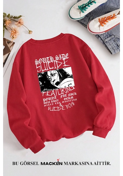 Macklin Unisex Kadın Erkek South Side Suicide Özel Tasarım Baskılı Bisiklet Yaka Sweatshirt Kırmızı Mck1333 Kırmızı