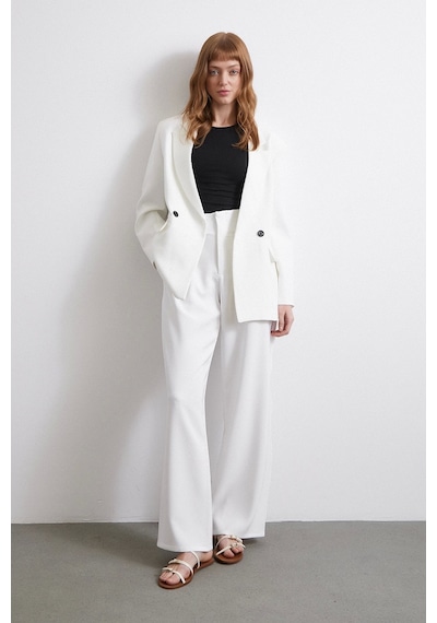Never More Bel Detaylı Wide Leg Pantolon Ekru Ekru