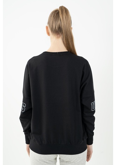 Maraton Sportswear Oversize Kadın Bisiklet Yaka Uzun Kol Basic Siyah Sweatshirt 22168-siyah Siyah