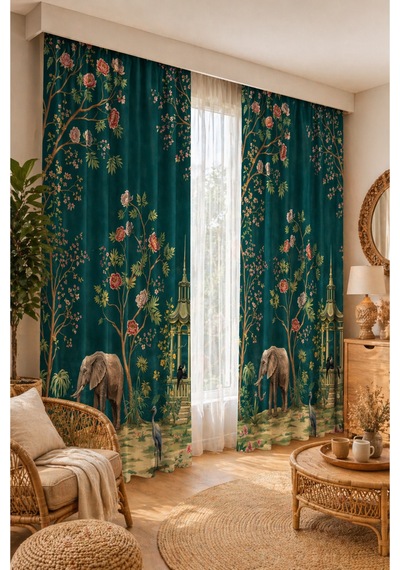 2 Adet 140x260 Cm Ölçüsünde Şık Dekoratif Fon Perde Koleksiyon Turkuaz