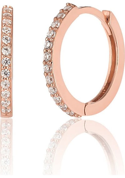 Zanaatsilver 925 Ayar Gümüş Yarım Tur Zirkon Taşlı 15 Mm Halka Küpe-rose Gümüş