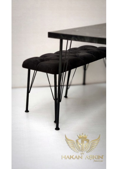 By Hakan Aşkın Metal Ayaklı 70x120cm Black Luxury Table & Bench Series 2024 Siyah