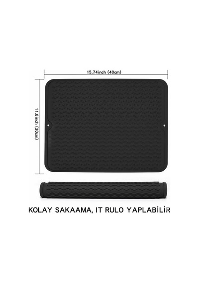 Siyah 40x30cm %100 Silikon Bulaşık Kurutma Matı Bulaşık Altlığı,bulaşık Kurutmalığı Bulaşık Pedi Siyah