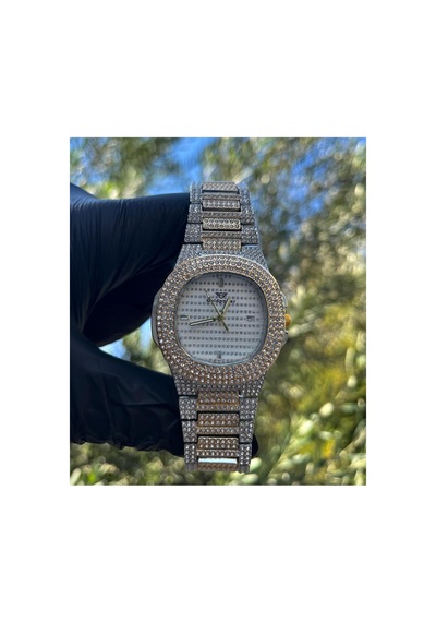 Lüks Metal Taşlı Kordon Takvimli Unisex Kol Saati Altın/gümüş - 650058546 Gümüş