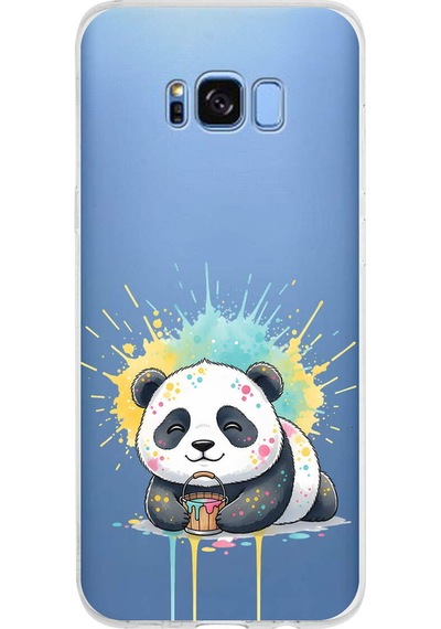 Samsung Galaxy S8 Plus İle Uyumlu Splash Panda Tasarımlı Şeffaf Silikon Kılıf Şeffaf