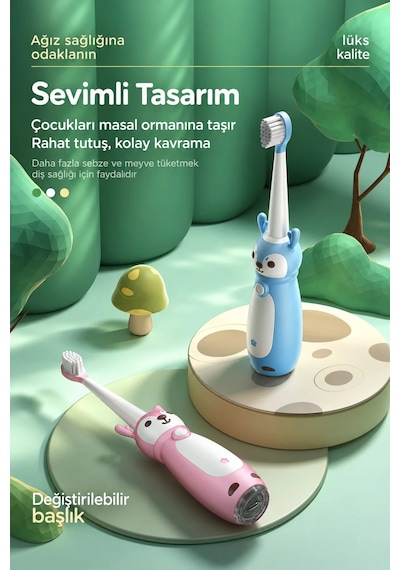 Exenar - Pembe - Çocuk Şarjlı Sonic Elektrikli Diş Fırçası 3 Akıllı Modlu Ipx7 Su Geçirmez Titreşimli Yumuşak Kıllı