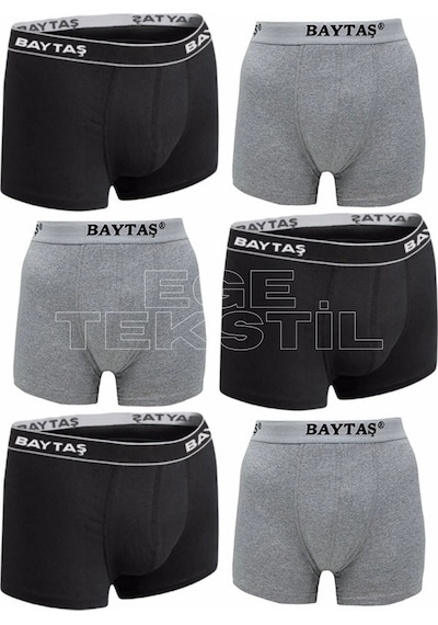 Baytaş Boxer Ekonomik 6Lı Paket 3 Adet Gri 3 Adet Siyah Gri - Siyah