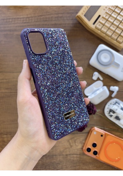 Samsung A06 Uyumlu Kadife İç Yüzey Tasarımlı Taşlı Işıltılı Parlak Pırlanta Kılıf Dia Plus Mor
