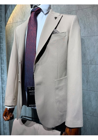 Dupont Classics Dupont Slim Fit Sivri Yaka 6 Drop Çift Yırtmaç Torba Cep Puntolu 2'li Takım Elbise Krem Dupont Classics Dupont Slim Fit Sivri Yaka 6 Drop Çift Yırtmaç Torba Cep Puntolu 2'li Takım Elbise Krem